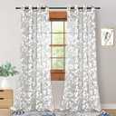 XTMYI Light Grey Floral Pattern Curtains, Botanical Printed Sheer Panel for Bedroom Living Room, 52"W x 108"L (Pack of 2)
