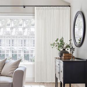 Beige White Pinch Pleated Linen Curtains 112 Inches Long 1 Panels | 400GSM Thick Linen, Pinch Pleat with Hook Rings, Memory Trained, Neutral, Light Filtering Semi Sheer Curtains for Living Room
