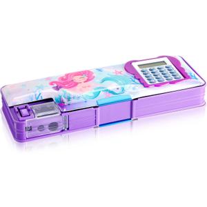Henoyso Multifunctional Pencil Box for Girls Mermaid Pencil Case with Calculator and Sharpener Cool Cute Pencilcase School Supplies Essentials Back to School Gift Birthday Present for Kids Teens