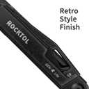 ROCKTOL Multitool Gen-R Lite, Retro Black EDC Pocket Knife VG10 Blade, Compact 15-in-1 Multi-tool with Screwdriver, Large Scissors, Glass Breaker, Leather Sheath, Lightweight for Hiking, Camping