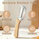 2 Pack Multifunctional Vegetable Peeler, 3 in 1 Kitchen Peeler with Bottle Opener and Wooden Handle, Kitchen Gadgets Tool for Fruit Pumpkin Peeling Potato Carrot Veggie Peeler