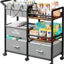 2-in-1 Baby Diaper Caddy Organizer, 3 Tier Rolling Storage Cart with Dividers and Drawers, Baby Essentials for Nursery Storage, Mobile Utility Cart with Wheels Large Capacity Easy to Assemble (Black Metal Frame With Grey Drawers)
