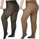 Delcast Plus Size Fleece Lined Tights Women - Fake Translucent Sheer Warm Thermal Pantyhose Leggings for Winter