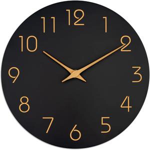 Mosewa Wall Clock Battery Operated 10 Inch Black Silent Non Ticking Simple Minimalist Style Rose Gold Numbers Decorative for Living Room Kitchen Home Office Bathroom