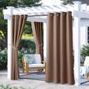 NICETOWN 2 Panels Patio Blackout Outdoor Curtains Waterproof, Thermal Insulated Stainless Steel Rustproof Grommet Indoor Outdoor Curtains & Drapes for Yard/Gazebo, Tan, W52 by L72