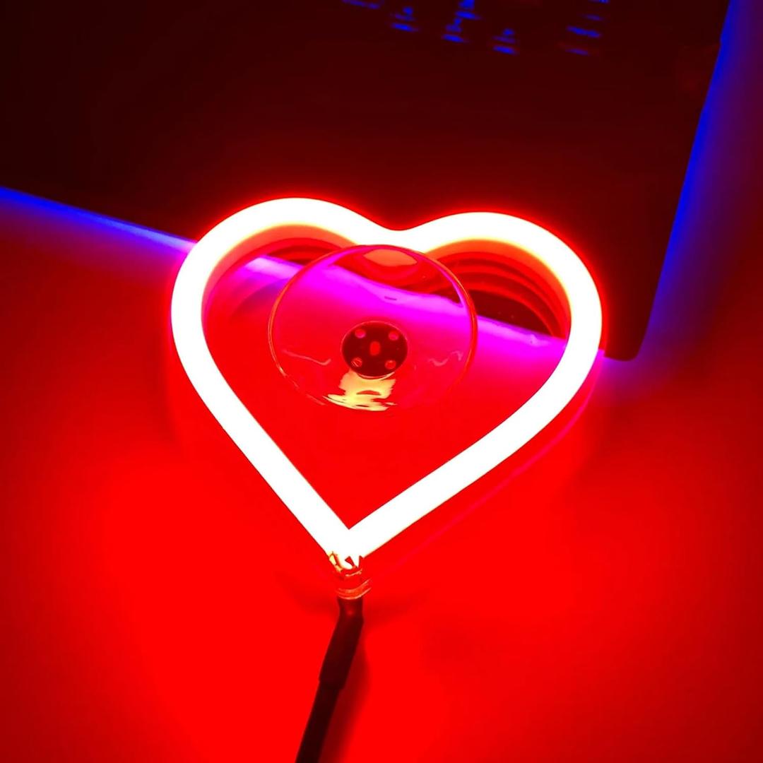 Car Interior Atmosphere Lights, Love Heart Shape Neon LED Window Light with for Valentine's Day Vehicle Decor, LED Ambient Light, Unique Car Interior Accessories to Express Yourself (Red)