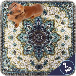 PUPIBOO Washable Pee Pads for Dogs and Cats - Super Absorbent Reusable Puppy Training Pads - 100% Waterproof, Leak-Proof & Non-Slip Whelping Pads for Pet Housebreaking (22 x 22 Inch (Pack of 2), Green Medallion)