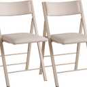 Folding Chairs with Cushion 2 Pack - Heavy Duty Steel Frame Foldable Dining Chairs, Waterproof Leather Indoor Outdoor Comfortable Folding Chairs for Home, Conference Rooms, Weddings, Events (Wood), 18.3"L x 1.37"W x 34.5"H