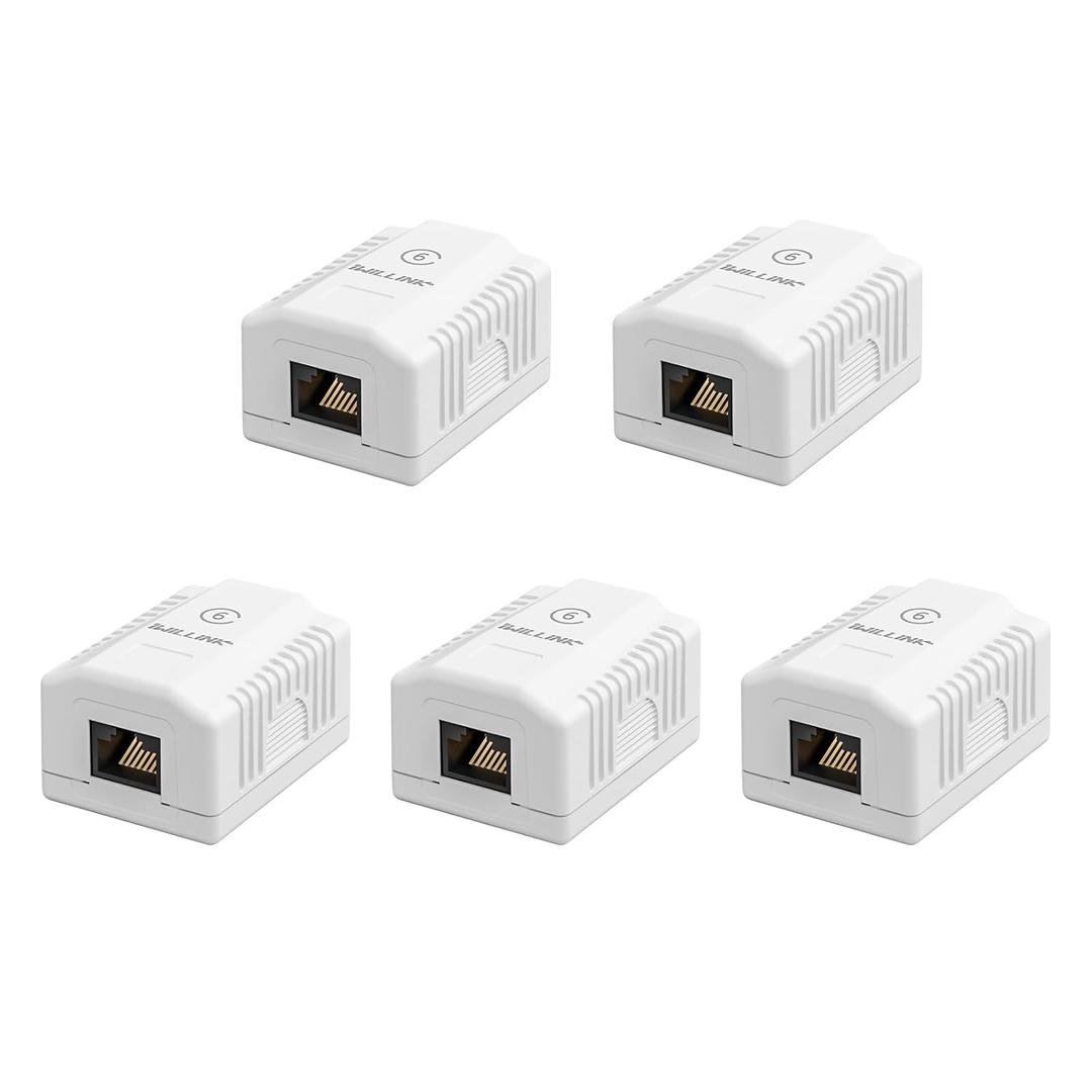 iwillink Cat6 Ethernet Surface Mount Outlet Box, 1-Port RJ45 Ethernet Wall Jack Box, 5-Pack, White