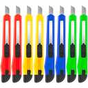 8 Pack Utility Knife Box Cutters (9mm Wide Blade Cutter 4 Colors) Box Cutter Retractable, Compact Utility Knives, Extended Use for Office, Craft, Razor Knife, Paper Knife, Disposable Box Opener