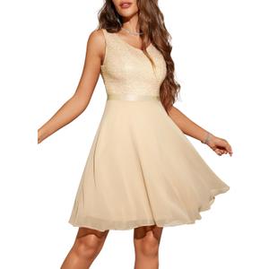 Dressystar 2026 Women's V Neck Short Sequin Prom Dress Glitter A-line Swing Cocktail Party Dresses Knee Length