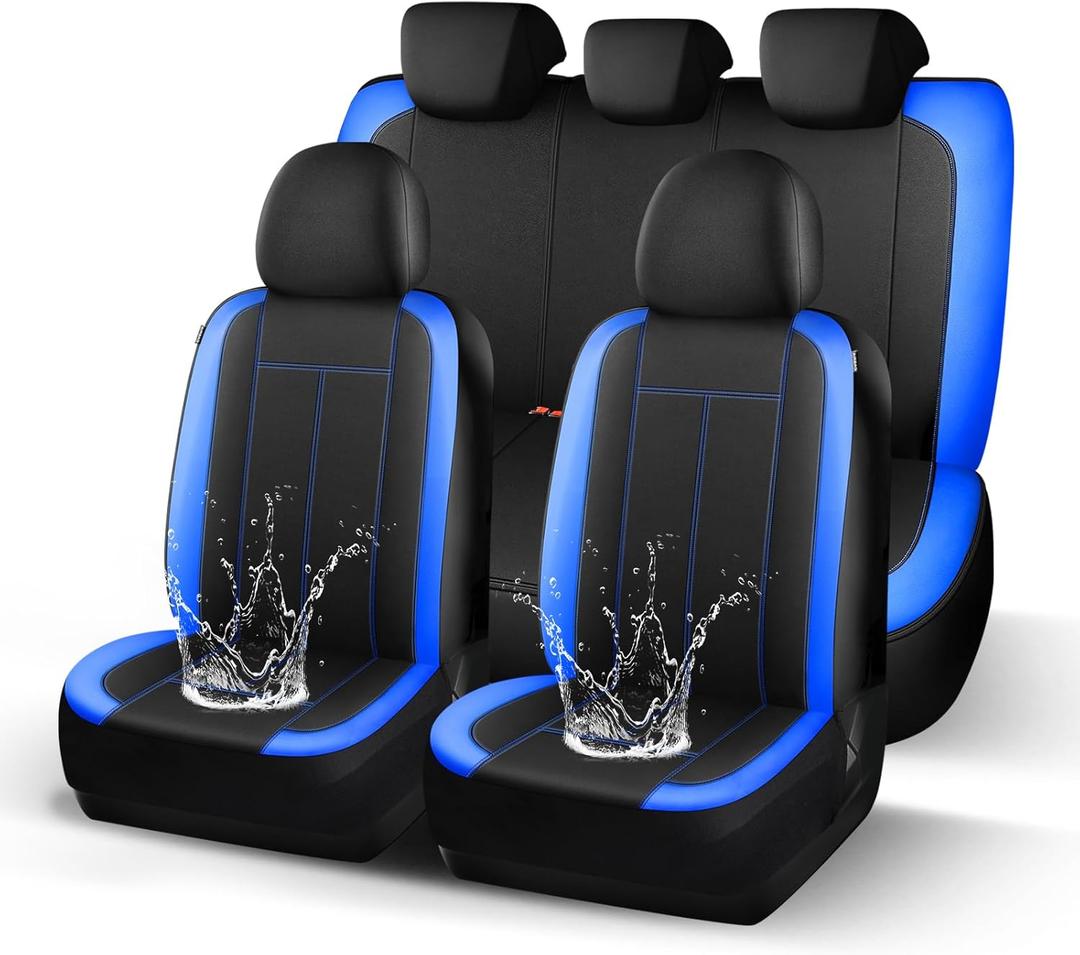 HChengkikz Seat Covers Neoprene Waterproof, Premium Cloth Car seat Covers Full Set, Airbag Compatible, Durable, Universal Fit Automotive Seat Covers for Most Cars, Trucks, SUVs(Black Blue 816)