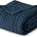 Aormenzy Navy Blue Cable Knit Throw Blanket Queen Size for Bed Couch Sofa, Super Soft Cozy Knitted Blanket 90" x 90" Bed Blankets Full Size
