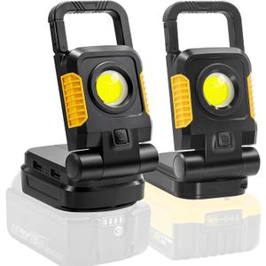 Tresda 18V/20V Cordless Work Light, 2Pack 25W Portable Flood Lights Compatible with Dewalt/Makita 20V Max Battery, COB Work Light with 3 Lighting Modes and Upgraded Low Voltage Protection(no Battery)