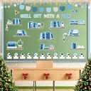160Pcs Winter Bulletin Board Decorations Set, Bookshelf Penguin Paper Cutouts Chill Out with a Book Bulletin Board Border Trim Reading Theme Winter Classroom Chalkboard Supplies Wall Door Decor