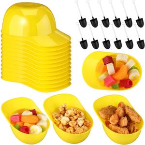 Gejoy 12 Set Yellow Helmet Snack Ice Cream Bowl Construction Hard Hats Snack Bowl 8 oz Mini Sundae Bowl with Novelty Disposable Plastic Shovel Shape Dessert Spoon for Construction Worker Theme Party