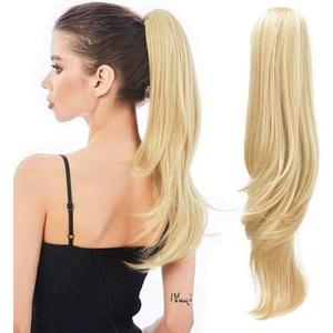 HEWEICSY Ponytail Extension, Clip on Ponytails for Women, 12" Claw Clip in Short Curly Wavy Pony Hair Extension for Women - Light Honey Blonde