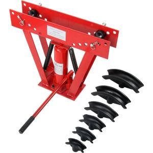 12 Ton Pipe Bender Manual Hydraulic, Piping Bending Exhaust Tube Fabric with 6 Dies, Adjustable Rollers 90-180 Degree Bending Steel Iron Metal Ratcheting for Pipe Tube Bender