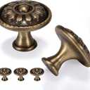 5 Pack Antique Brass Cabinet Knobs, Vintage Knobs for Drawers, Solid Brass Pulls, Round Single Hole Furniture Hardware, Diameter-1.18in