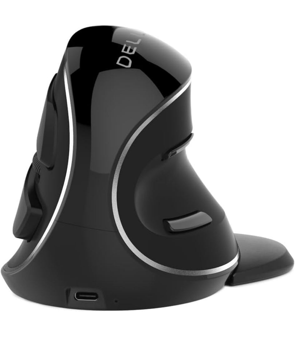 DELUX Wireless Ergonomic Vertical Mouse, Rechargeable Ergo Mouse for large Hands, Slient Click, Removable Wrist Rest, Up to 4000 DPI, 6 Buttons,2.4G Dual Mode, Compatible with Laptop/PC (M618PD-Black)