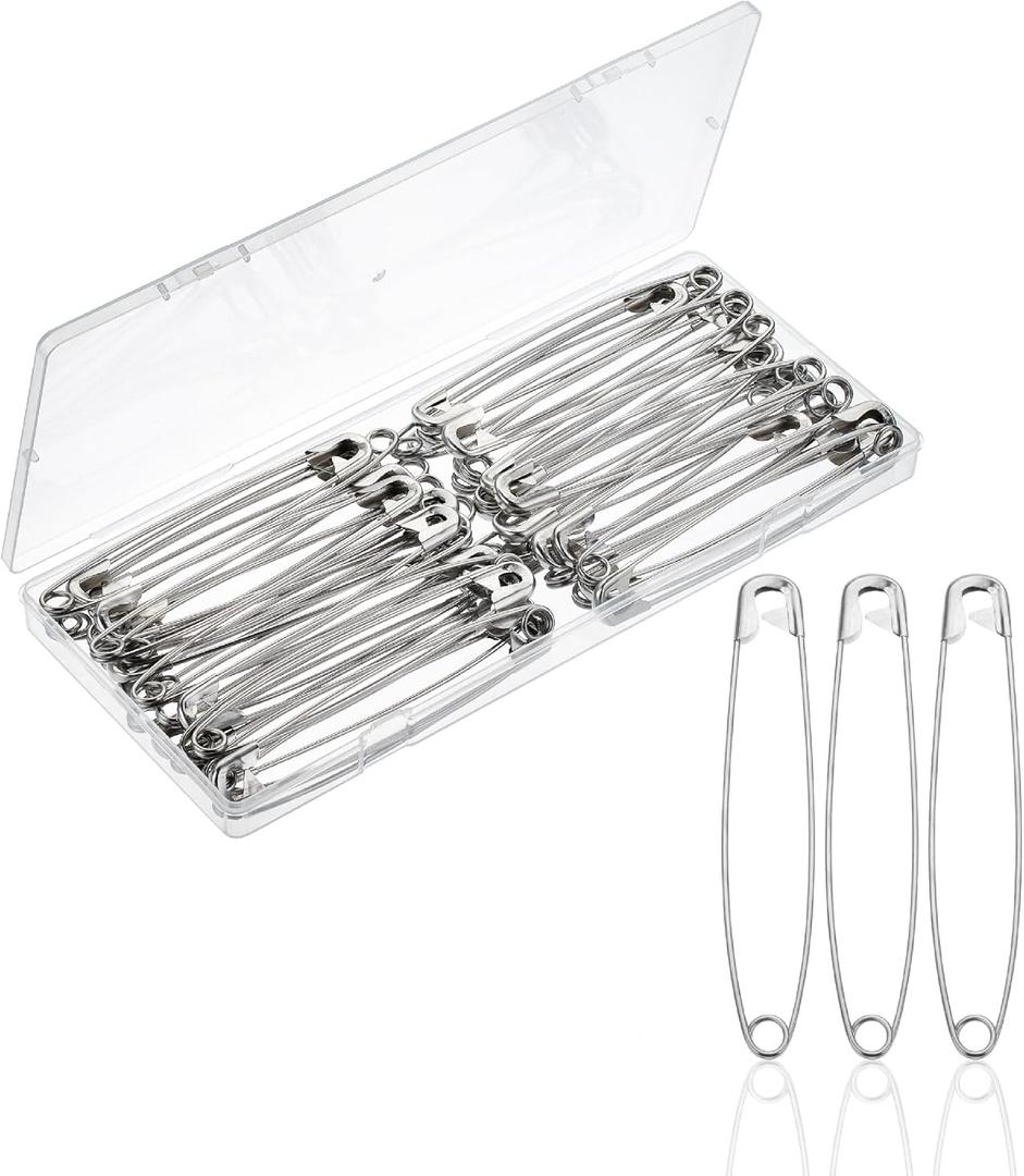 Mr. Pen- Oversize Safety Pins, 4 Inch, 50 Pack, Heavy Duty for Clothes (Silver)