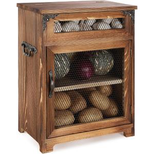 Wooden Potato and Onion Storage Bin - Potato Onion & Garlic Storage Box for Kitchen Countertops, Mini Potato Storage, Onion Storage, Vegetable Storage Bins, 12.2"W x 6.5"D x 16"H (Rustic Color)