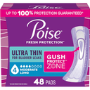 Poise Ultra Thin Incontinence & Postpartum Pads for Bladder Leaks, 4 Drop Moderate Absorbency, Long Length, 48 Count 