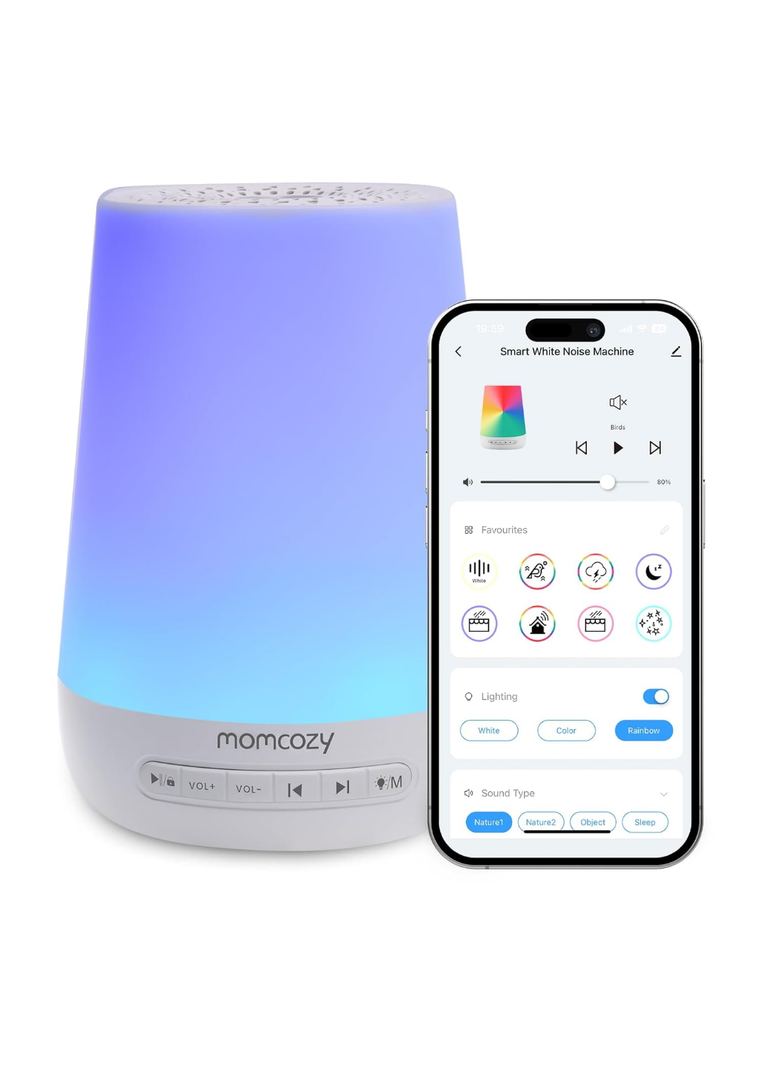 Baby Sound Machine, Momcozy White Noise Machine for Baby Sleeping with Night Light, Toddler Sleep Trainer with 34 Soothing Sounds, Timer, App Remote Control, Personal Sleep Routine