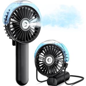 SWEETFULL Misting Fan Portable - 180 Foldable Handheld Personal Fan with Mist Spray, 3 Speeds, 30ml Water Tank, USB Rechargeable for Travel, Outdoors, Makeup, Camping, Home, and Office Use (Black)