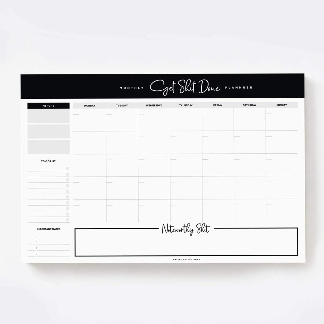 2 x Bliss Collections Monthly Planning Pad, To Do List Notebook - Undated Tear-Off Sheets Notepad - Work Calendar, Organizer, Scheduler for Goals, Tasks - Get Stuff Done, 12" x 18", 18 Sheets