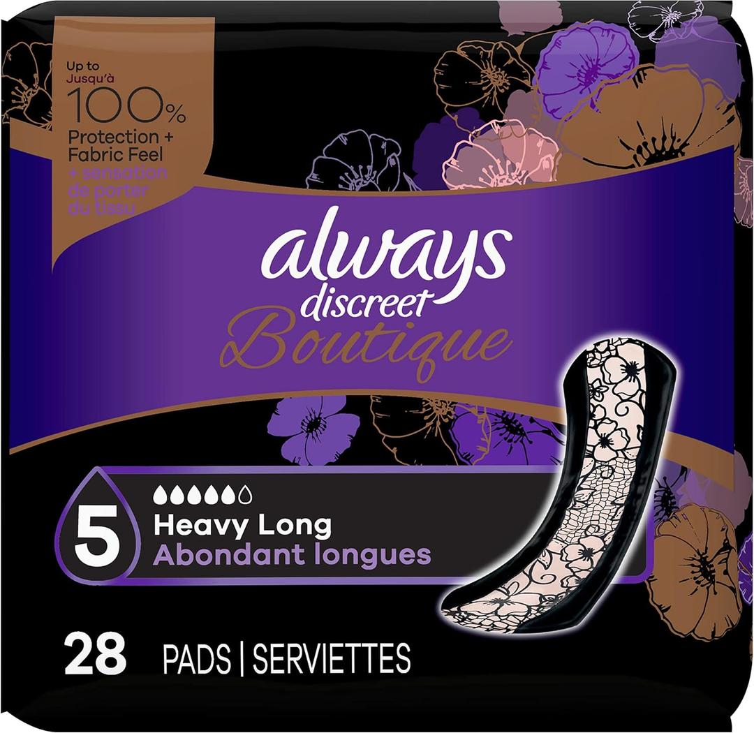 Pack Of 2 Always Discreet Boutique Incontinence Pads, Size 5, Heavy Absorption, Long, 28 Pads (Regular)