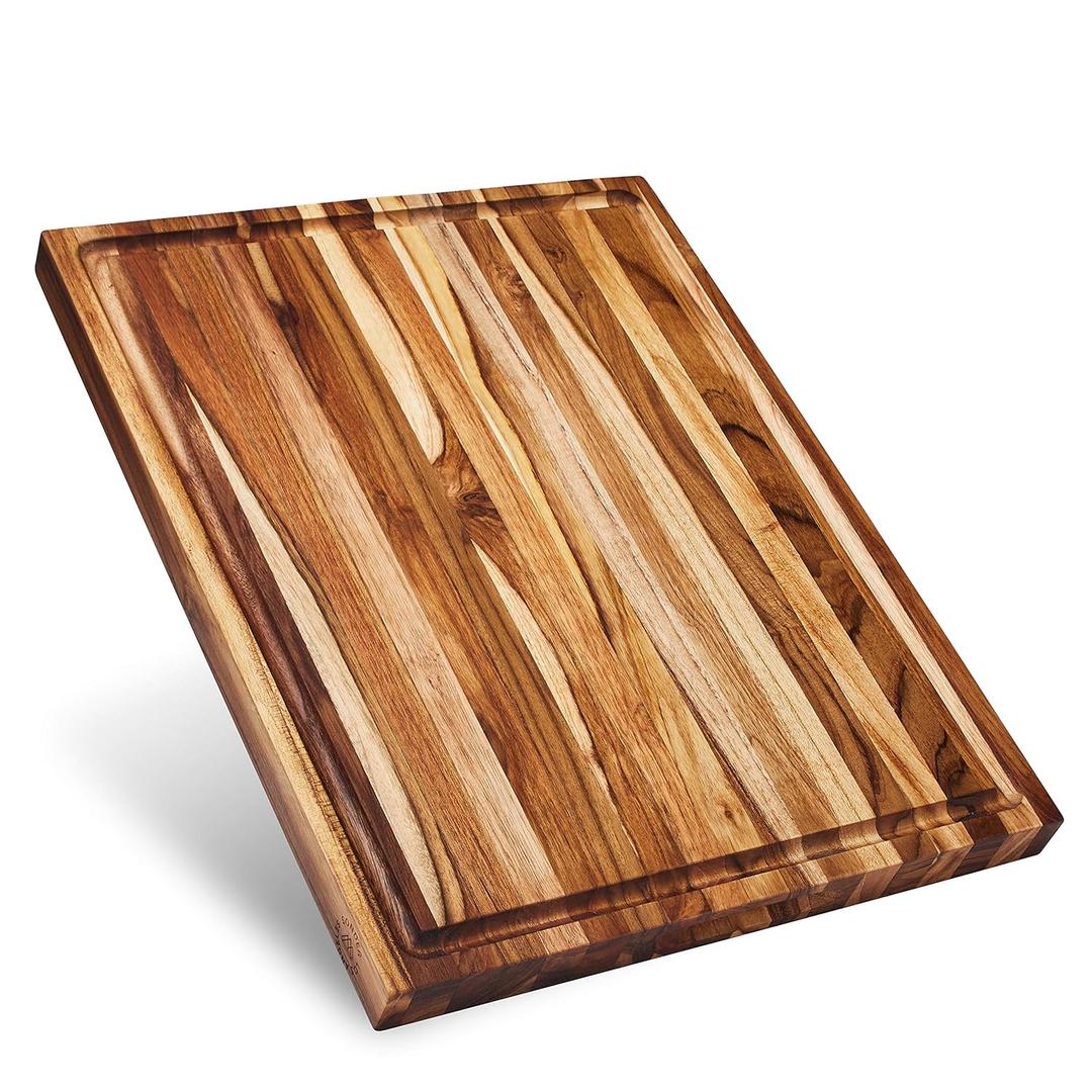 Sonder Los Angeles, Large Teak Wood Cutting Board for Kitchen with Juice Groove, Reversible Charcuterie Butcher Block 18x14x1.25 in 
