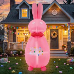 6 FT Easter Inflatables Outdoor Decorations Blow Up Yard Bunny Spring Outside Inflatable Rabbit with Led Lights (Pink-Rabbit)