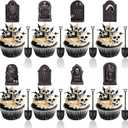 48 Pcs Halloween Cupcake Toppers - Tombstones Graveyard Cake Topper, Halloween Cake Decorations with Mini Shovel Spoons, 8 Designs Helloween Cupcake Picks for Kids Birthday Helloween Party Decorations