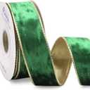 Ribbli Emerald Green Velvet Wired Ribbon 1.5 Inch Metallic Green Crushed Velvet Christmas Ribbon for Gift Wrapping Christmas Tree Decoration Crafts Wreaths Supplies-Continuous 10 Yards