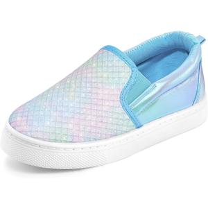 K KomForme Toddler Girls Boys Shoes Little Kids Slip on Canvas Sneakers for Running/Walking (Blue Glitter)