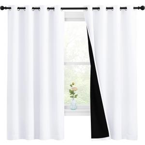 NICETOWN White 100% Blackout Lined Curtains, 2 Thick Layers Completely Blackout Window Treatment Thermal Insulated Drapes for Kitchen/Bedroom (1 Pair, 55 inches Width x 68 inches Length Each Panel) (55"W x 68"L (Pack of 2), Pure White)