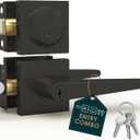Mega Handles Schein Entry Door Handle & Deadbolt Lock - 1 Pack Reversible Heavy Duty Black Door Handle & Deadbolt Combo for Interior/Exterior Doors, Fits All Standard Door Sizes - Matte Black