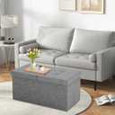 CAROLMADE 30 Inches Storage Ottoman Bench with Flipping Lid, Linen Foldable Storage Footrest, Ottoman with Storage for Living Room Holds up to 330lbs, Light Grey