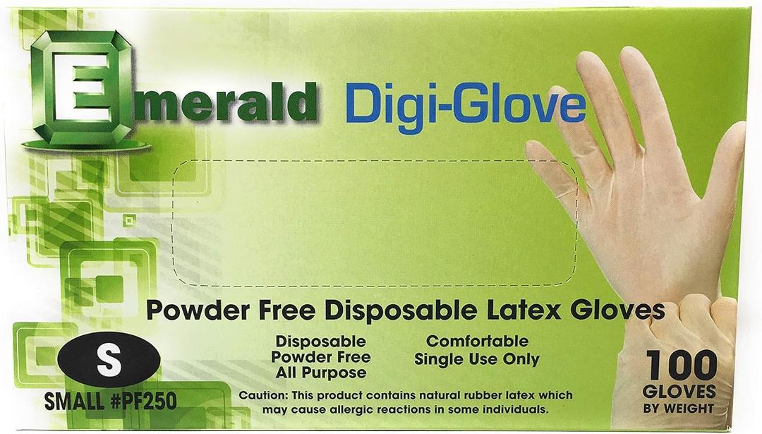 Emerald Digi-Gloves, Powder Free Disposable Latex Gloves (Small)