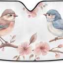Car Windshield Sunshade Foldable Flowers and Two Birds Sun Visor Protect UV Rays for Most Sedans SUV Trucks Lowers Cabin Temperature, Keeps The Interior of The Car Cool 53 x 23.5 Inch