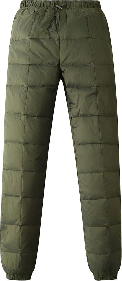Gihuo Snow Pants Womens Winter Windproof Down Pants Warm Outdoor Ski Pants Padded Loose Ultralight Warm Trousers (Large, Army)