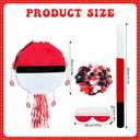 Foldable Red and White Ball Pinata Cartoon Animation Pull String Extendable Piata with Stick Blindfold Confetti for Anime Themed Fiesta Decorations Sports Team Party Video Game Nights Birthday Party