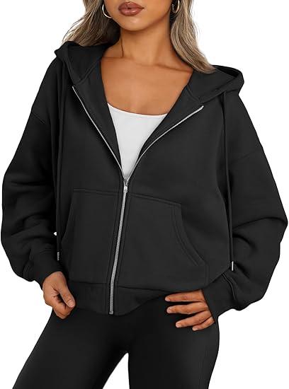 Trendy Queen Zip Up Hoodies For Women Cropped Sweatshirts Fall Fashion Outfits 2025 Y2k Fleece Teen Girls Clothes (Large)