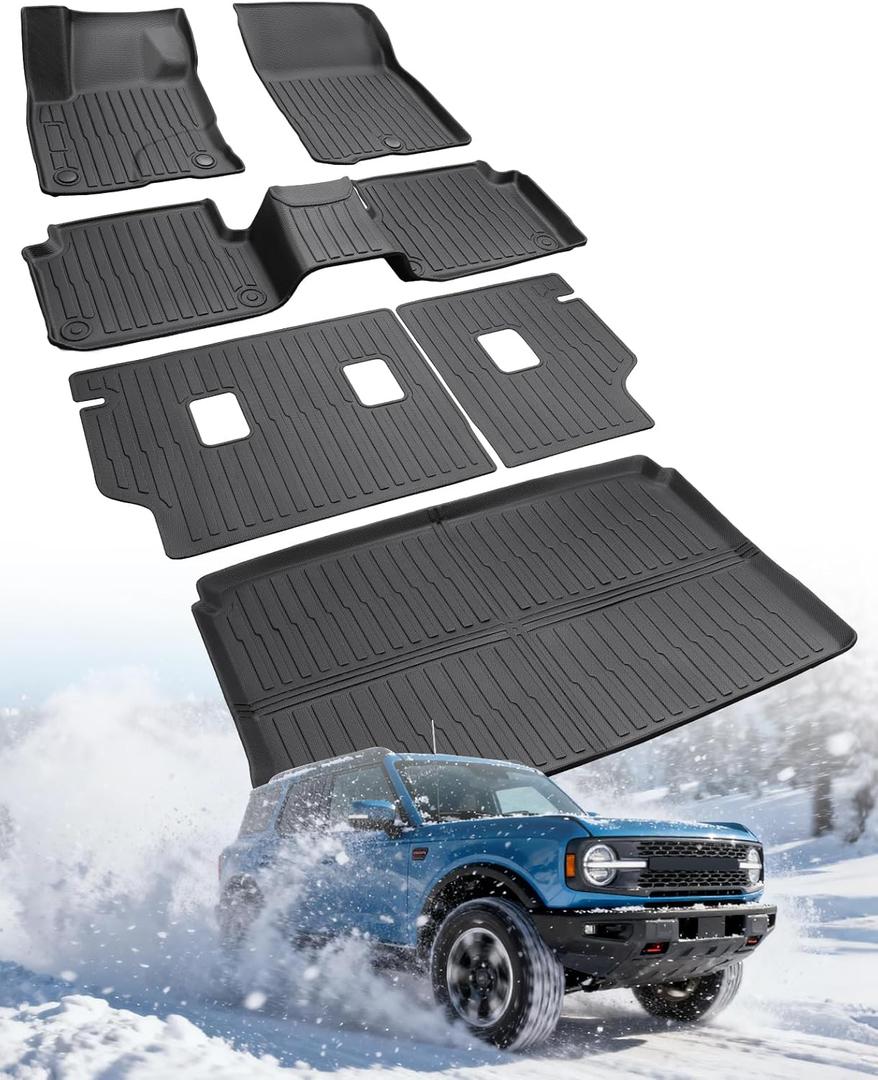 DiffCar Floor Mats for Ford Bronco Sport 2021-2025 (Only for Sport) Car Mats Full Set Cargo Liner (w/Full Size Spare Tire) 4-Door All Weather NonSlip Auto Heavy Duty Accessories for Ford Bronco Sport