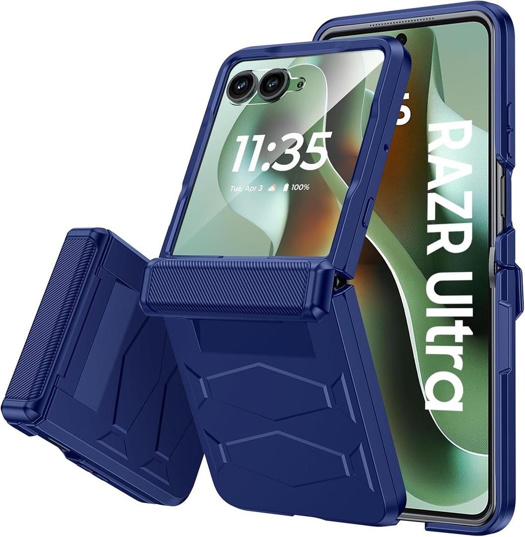 Vizvera for Motorola Razr Ultra 2025 Case with Hinge Cover,Built-in Screen Protector Shockproof All-Inclusive Smartphone Cover Wireless Charging for Motorola Razr Ultra 2025(Blue)