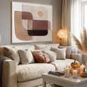 Earth Tone Beige Brown Abstract Wall Art, Mid Century Geometric Oil Painting, Framed Organic Shape Artwork for Living Room Bedroom Office 40x40 Inch