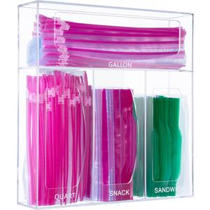 Acrylic Bag Storage Organizer for Kitchen Drawer, Food Storage Bag Organizer Holder Compatible with Ziplock, Glad, Hefty, Gallon, Quart, Sandwich & Snack Variety Size Bag (Clear)