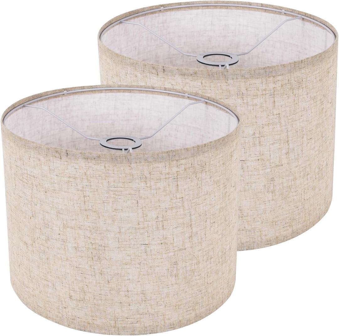 Large Lamp Shades Set of 2, Beige Drum Lampshades 13''Top X 13'' Bottom X 10'' High, Replacement Lamp Shades Natural Linen Hand Crafted for Table Lamps Floor Lamps Chandelier, Assembly Required