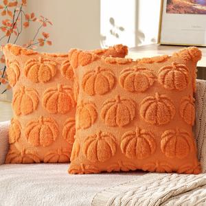 MIULEE Fall Throw Pillow Covers 20x20 Set of 2 Autumn Decorations Orange Pumpkin Accent Pillowcase for Outdoor Porch Sofa Couch Bed Living Room Plush Faux Fur Halloween Farmhouse Home Decor